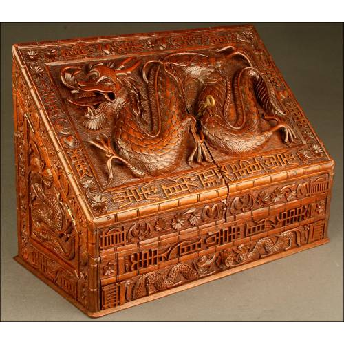 Extraordinary Exotic Wooden Wastebasket. China, late XIX century.