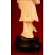 Chinese Female Ivory Figure. Mid XX Century. Hand Carved. Wooden Stand