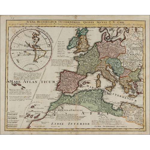 Antiguo Mapa de 1720 de C. Weigel que Muestra la Situación Histórica de Europa en el Siglo V.