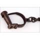 Authentic Antique Cast Iron Handcuffs with Key. Circa 1800