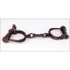 Authentic Antique Cast Iron Handcuffs with Key. Circa 1800