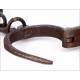 Authentic Antique Cast Iron Handcuffs with Key. Circa 1800