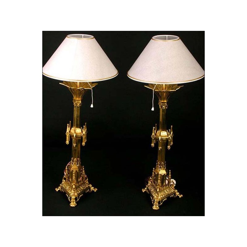 Pair of 19th century church candlesticks in bronze. Electrified