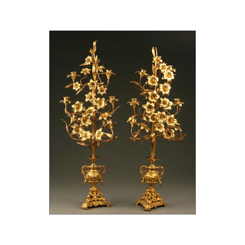 Pair of Candlesticks in Bronze, S. XIX