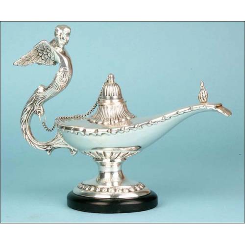 Art Deco Persian style lamp. Silver plated metal. 1920