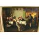Oil painting in tavern meeting, signed L.Simons Fiammingo.