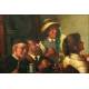 Oil painting in tavern meeting, signed L.Simons Fiammingo.