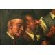 Oil painting in tavern meeting, signed L.Simons Fiammingo.