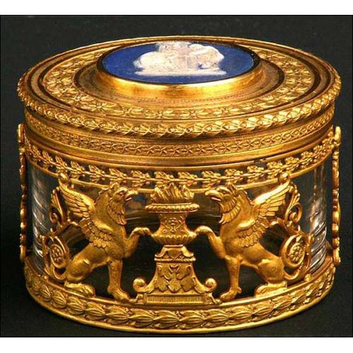 Glass and bronze box. Antique. France