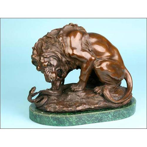 "El león y la serpiente" de Antoine-Louis Barye. Bronce