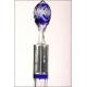 Pair of Bohemian crystal decanters with solid silver mouths.