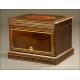 Original French Glass Liquor Cabinet with Marquetry Wooden Box.