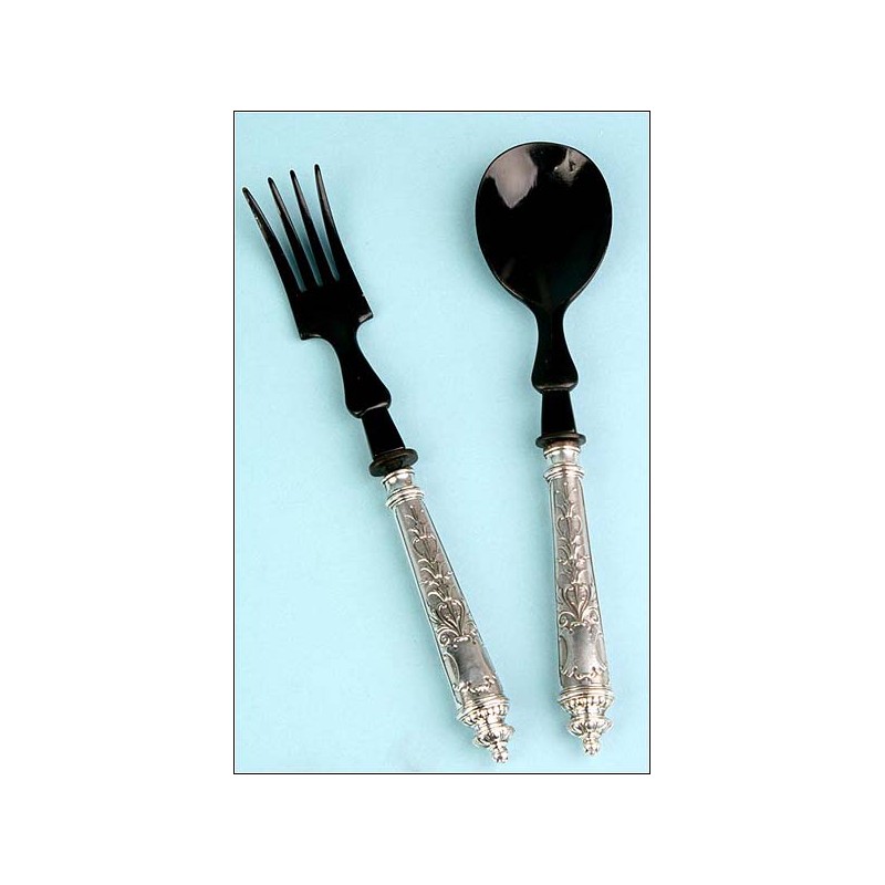 Pair of Serving Cutlery. Silver. S. XIX