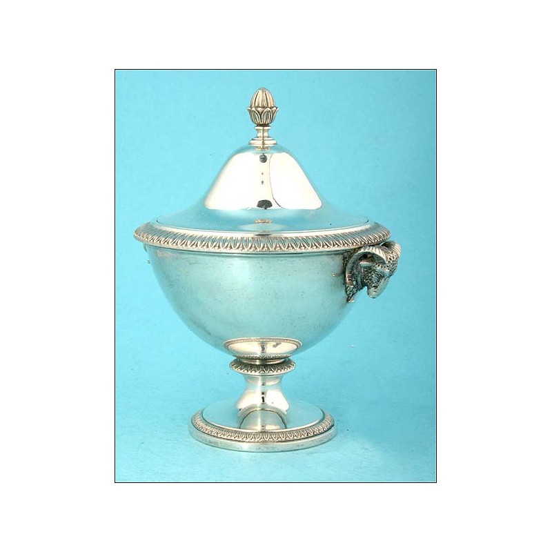 Delicate Solid Silver Sugar Bowl, Italy, XX Century.