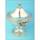 Delicate Solid Silver Sugar Bowl, Italy, XX Century.