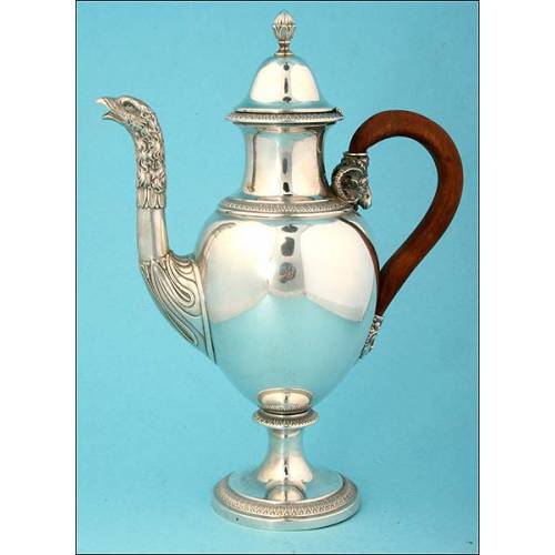 Solid Silver Coffee Pot or Teapot, Italy, 20th Century.