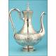 Magnificent French Teapot in Solid Silver of the XXI-XX Century.