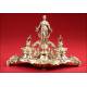 Preciosa Escribanía de Plata Maciza con Campanilla Mecánica. S.XIX
