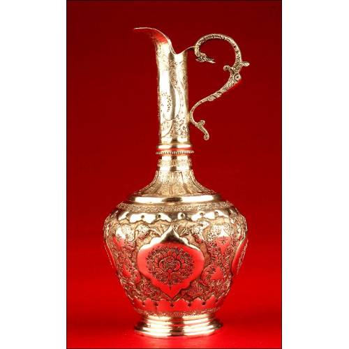 Exceptional Solid Silver Ewer, Persia. XIX Century.