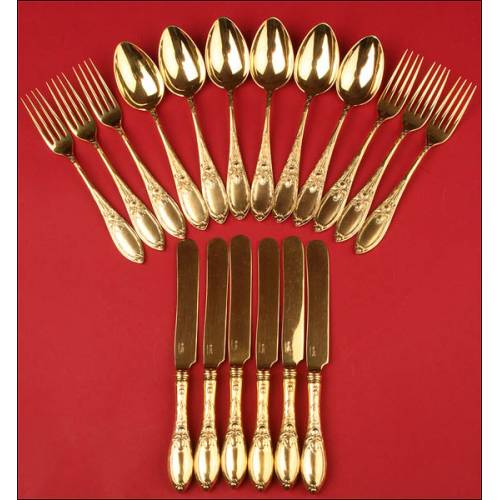 Extraordinary Modernist Style Cutlery in Solid Vermeil Silver. Germany. Ca.1900
