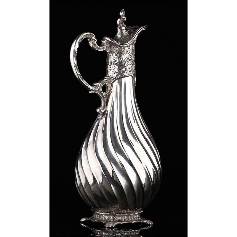 Jarra de Plata Maciza Para Vino, 1º Tercio del Siglo XX. En Perfecto Estado