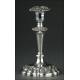 Beautiful Pair of Early 20th Century Silver Candlesticks. With Contrasts on the Base