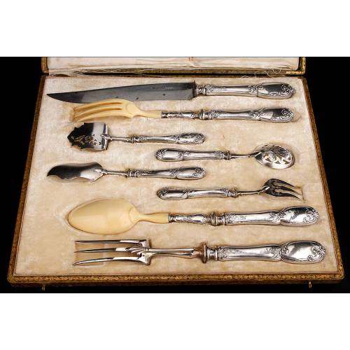 Large Set of Solid Silver Serving Cutlery. France, XIX Century