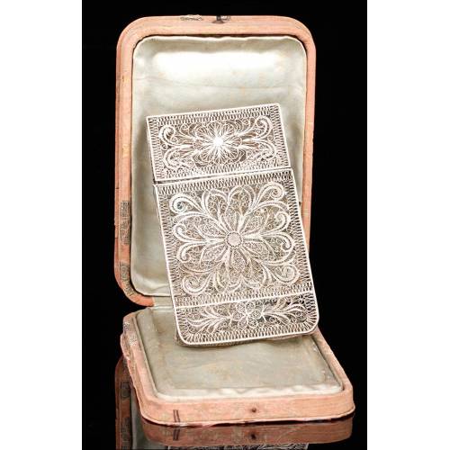 Fine Antique Solid Silver Card Holder with Case. 19th Century