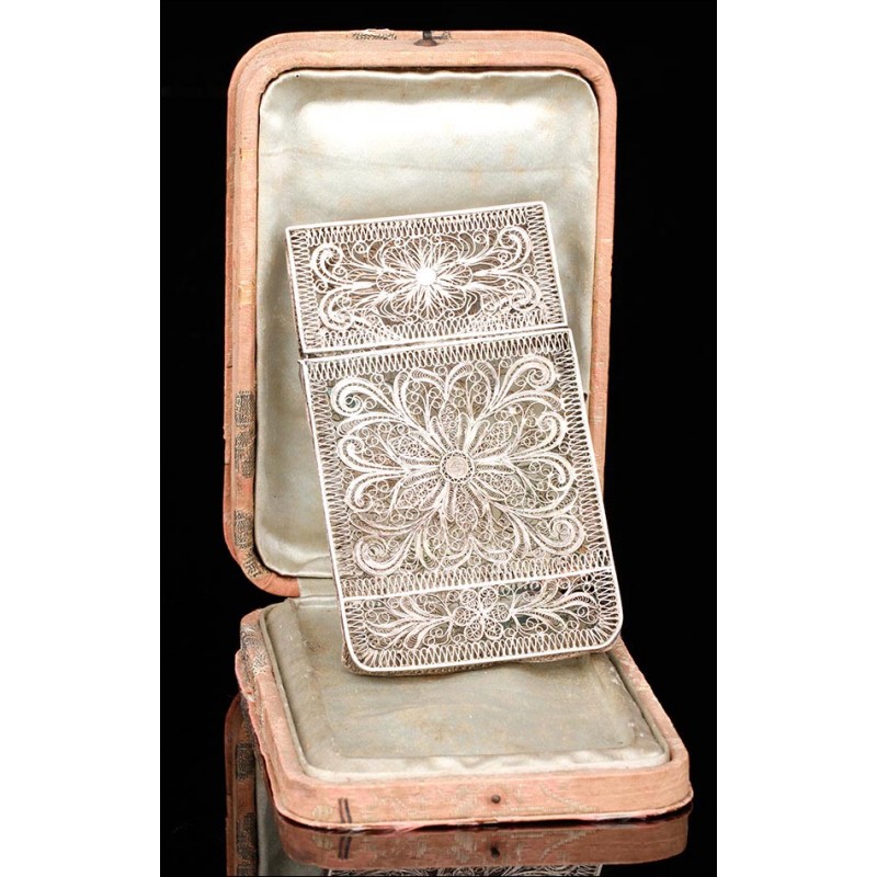 Fine Antique Solid Silver Card Holder with Case. 19th Century