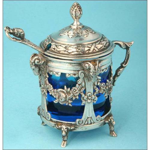 Antique Solid Silver Mustard Container. Germany, 1890s