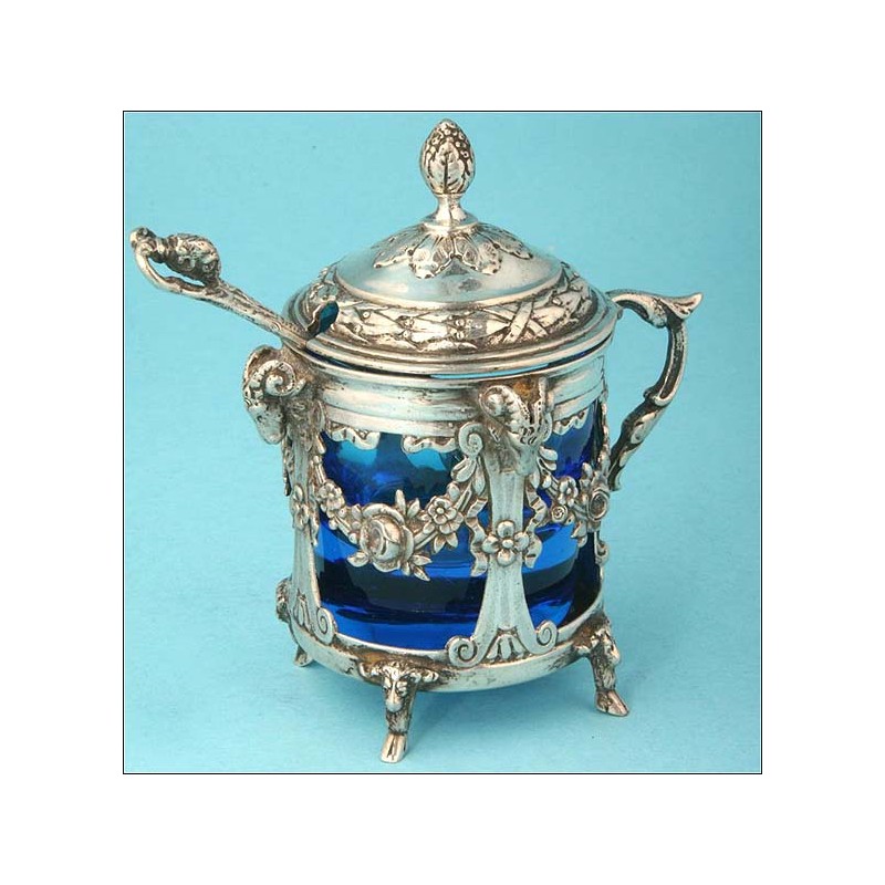 Antique Solid Silver Mustard Container. Germany, 1890s