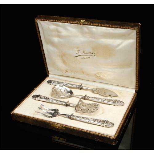 Wonderful Antique Silver and Metal Serving Cutlery Set. France, 19th Century