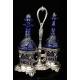 Very beautiful antique cruets in solid silver and cut crystal. France, 19th Century