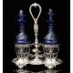 Very beautiful antique cruets in solid silver and cut crystal. France, 19th Century
