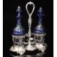 Bellísimas Vinajeras Antiguas de Plata Maciza y Cristal Tallado. Francia, Siglo XIX