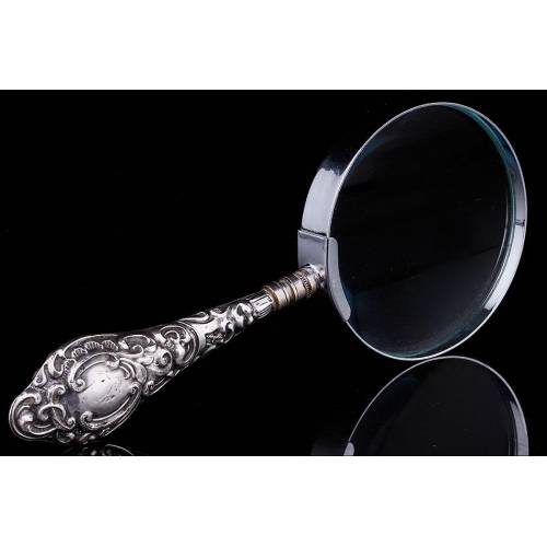Antique Hand Decorated Solid Silver Magnifying Glass. England, 1907