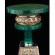 Beautiful Antique Solid Silver and Malachite Pedestal. Europe, Circa 1950