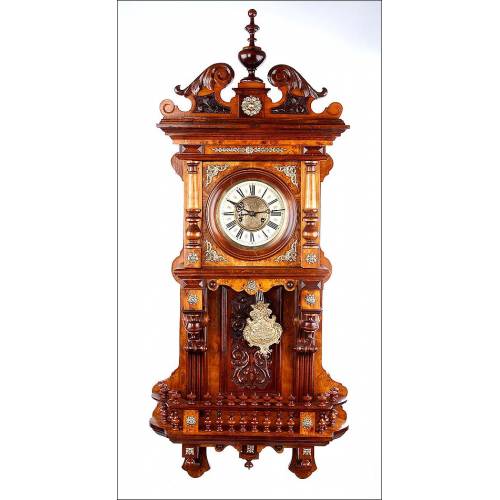 Beautiful Antique Kienzle Wall Clock with Carved Wood Case. Germany, Circa 1900