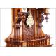 Beautiful Antique Kienzle Wall Clock with Carved Wood Case. Germany, Circa 1900