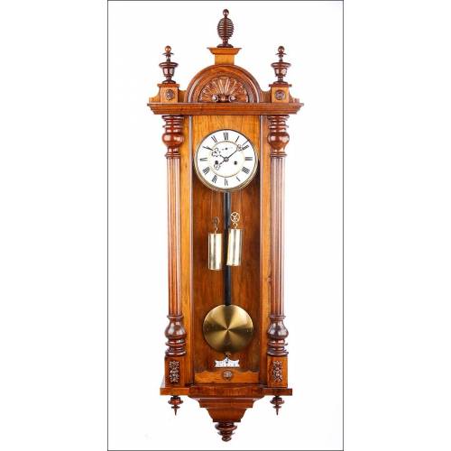 Reloj de Pared Antiguo, regulador Viena, Gustav Becker en Funcionamiento. Alemania, Circa 1890