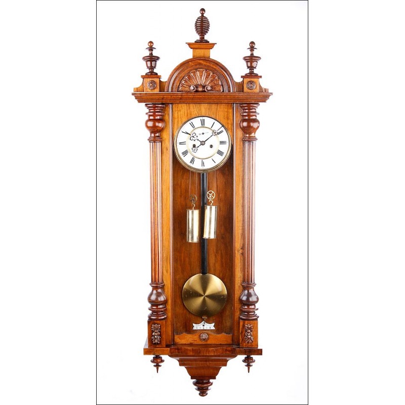 Reloj de Pared Antiguo, regulador Viena, Gustav Becker en Funcionamiento. Alemania, Circa 1890