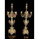 Antique Bronze Clock and Candlestick Set. France, XIX Century