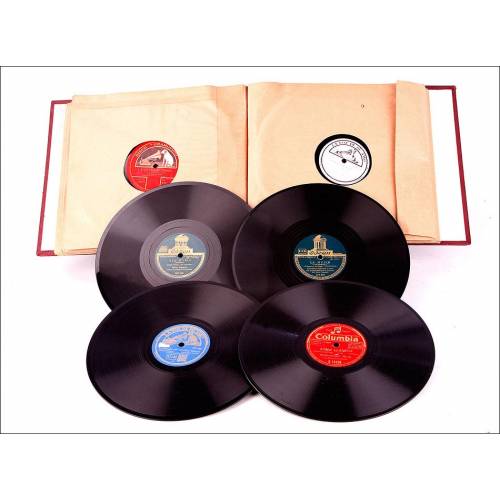 Álbum con 12 Discos Antiguos de Gramófono. Música Popular y Clásica. Álbum Original