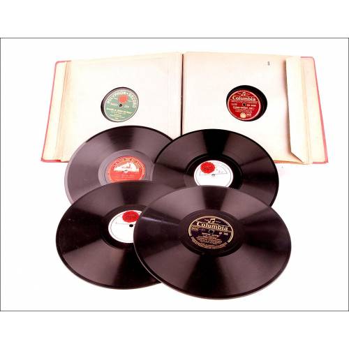 Álbum con 12 Discos de Gramófono Antiguos. Música Clásica y Popular. Álbum Original