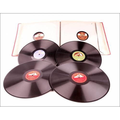 Álbum con 12 Discos de Gramófono Antiguos. Ópera, Música Clásica y Popular. Álbum Original