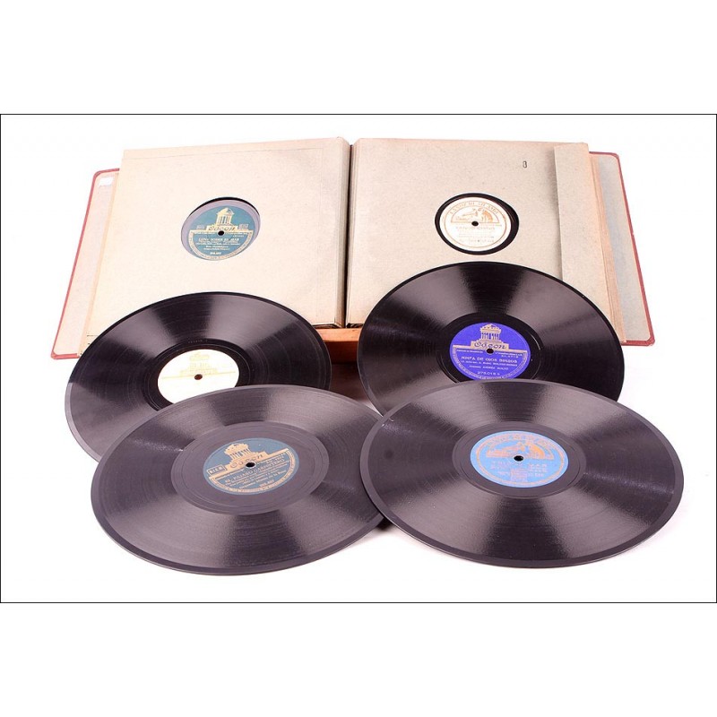Álbum con 12 Discos de Gramófono Antiguos. Música Popular y Danzas. Álbum Original
