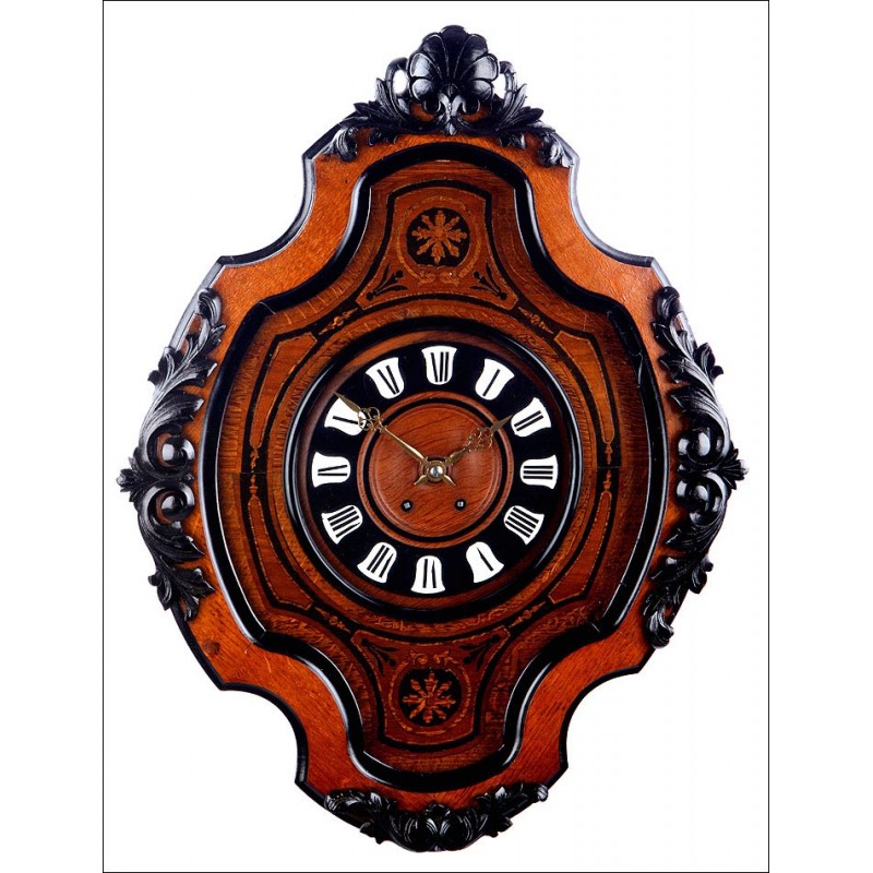 Elegante Reloj de Pared Antiguo Tipo Ojo de Buey. Restaurado. Francia, 1880