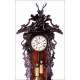 Espectacular Reloj de Pared Antiguo Tipo Viena. Estilo Selva Negra. Alemania, Fines S. XIX