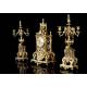 Antique table clock with candlesticks. France, 19th Century