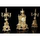 Antique table clock with candlesticks. France, 19th Century